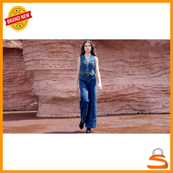 High Waisted Wide Leg Stretch Denim Jeans Casual Baggy Fit Pants - Picture 7 of 7